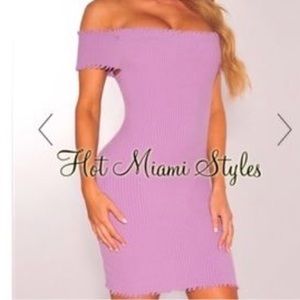 Off shoulder lavender mini dress